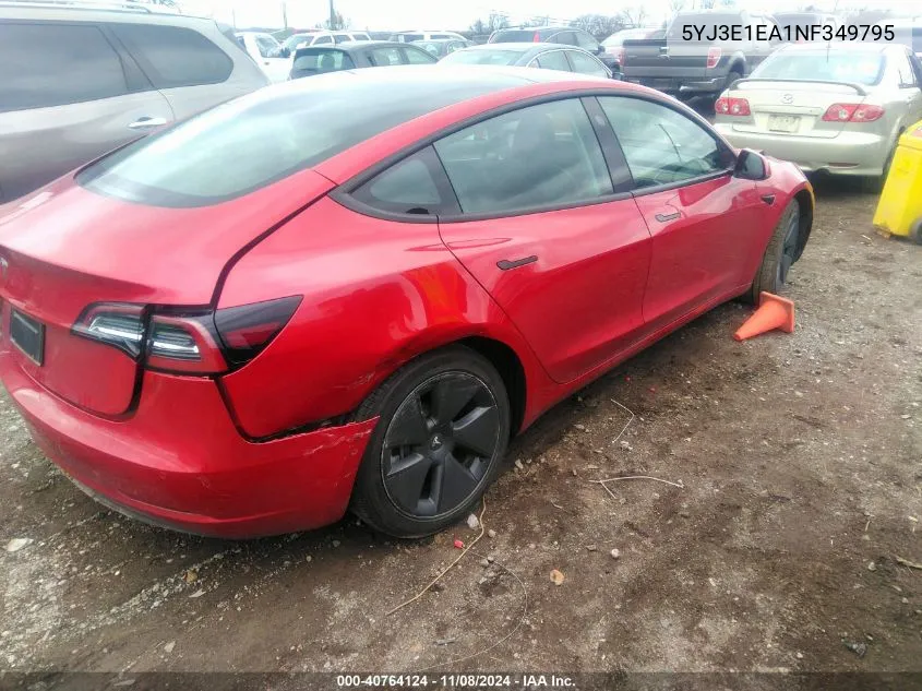 2022 Tesla Model 3 Rear-Wheel Drive VIN: 5YJ3E1EA1NF349795 Lot: 40764124