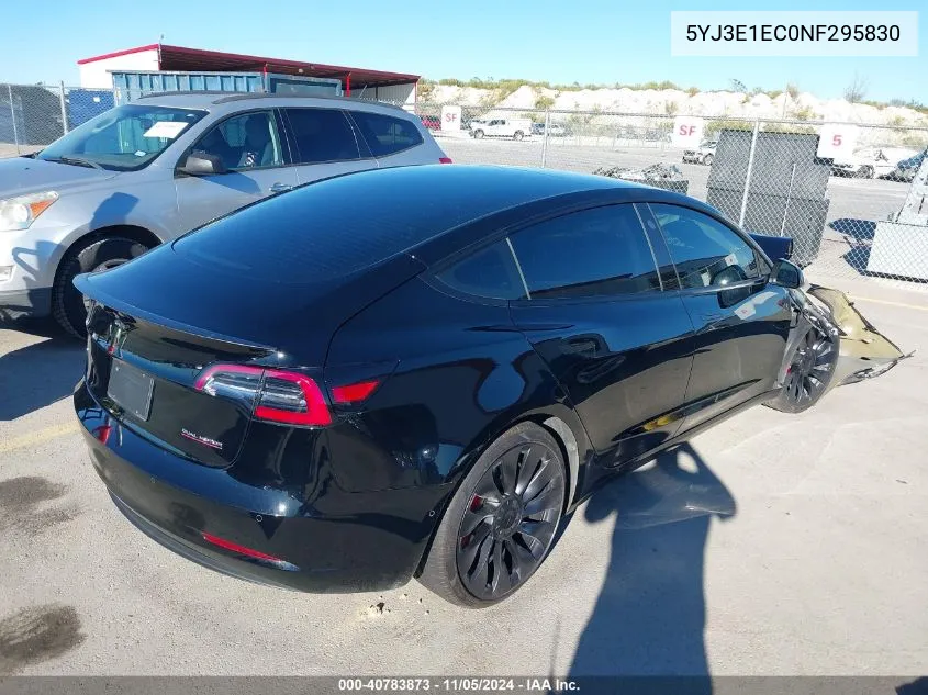 2022 Tesla Model 3 Performance Dual Motor All-Wheel Drive VIN: 5YJ3E1EC0NF295830 Lot: 40783873