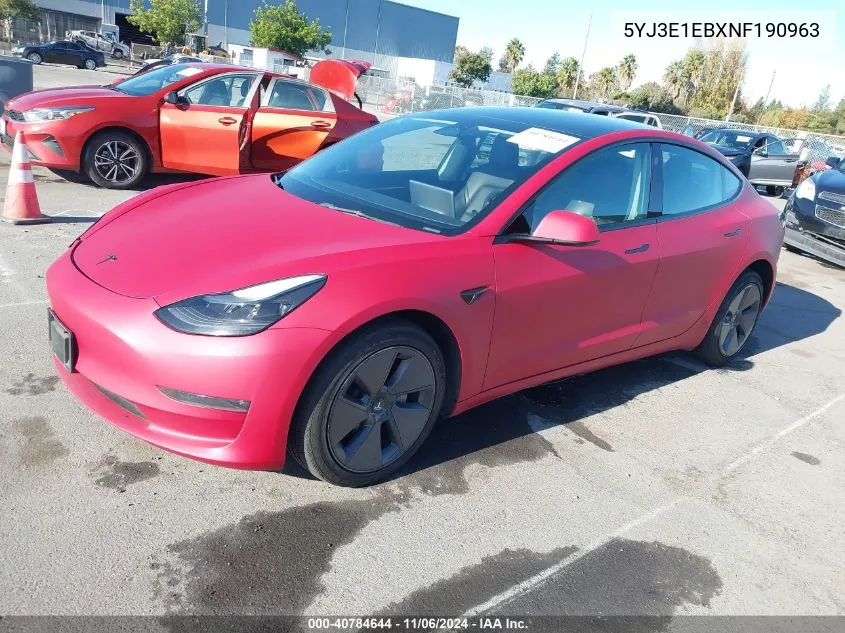 2022 Tesla Model 3 Long Range Dual Motor All-Wheel Drive VIN: 5YJ3E1EBXNF190963 Lot: 40784644