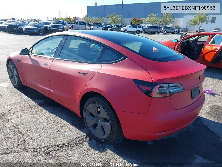 2022 Tesla Model 3 Long Range Dual Motor All-Wheel Drive VIN: 5YJ3E1EBXNF190963 Lot: 40784644