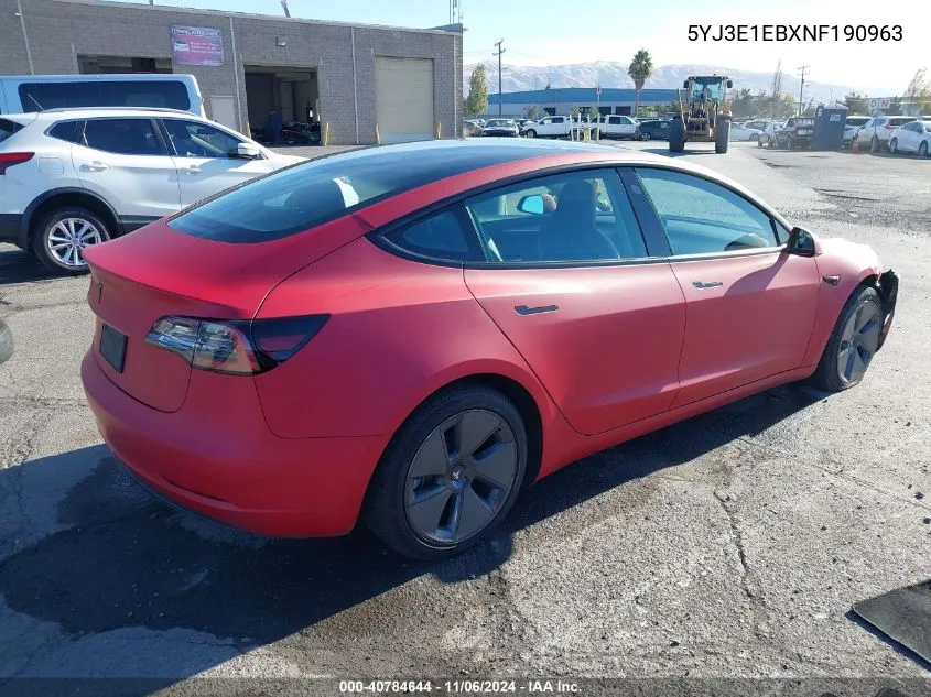 2022 Tesla Model 3 Long Range Dual Motor All-Wheel Drive VIN: 5YJ3E1EBXNF190963 Lot: 40784644