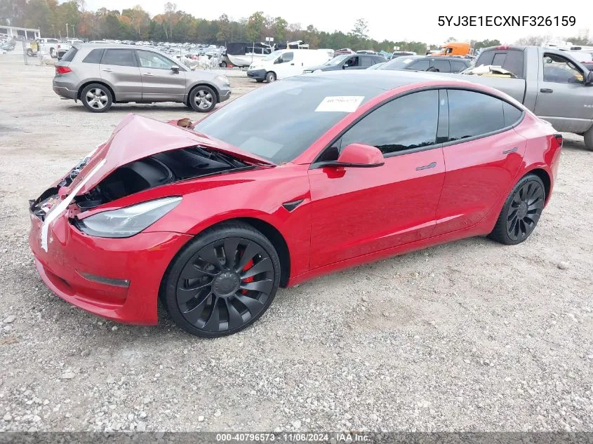 2022 Tesla Model 3 Performance Dual Motor All-Wheel Drive VIN: 5YJ3E1ECXNF326159 Lot: 40796573