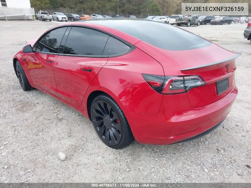 2022 Tesla Model 3 Performance Dual Motor All-Wheel Drive VIN: 5YJ3E1ECXNF326159 Lot: 40796573