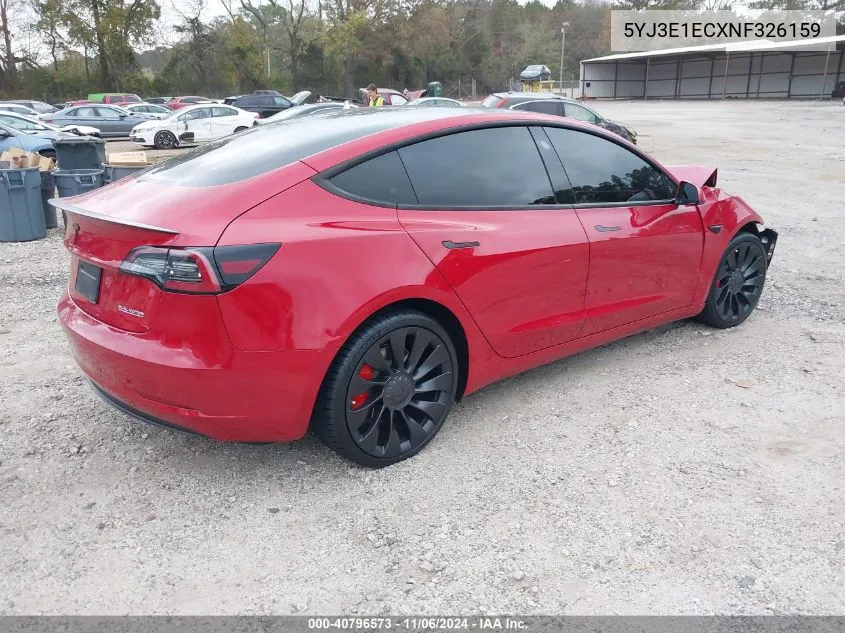 2022 Tesla Model 3 Performance Dual Motor All-Wheel Drive VIN: 5YJ3E1ECXNF326159 Lot: 40796573