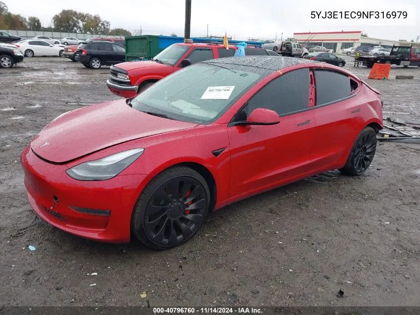 2022 Tesla Model 3 Performance Dual Motor All-Wheel Drive VIN: 5YJ3E1EC9NF316979 Lot: 40796760