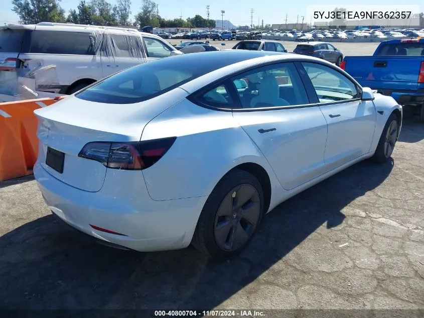 2022 Tesla Model 3 Rear-Wheel Drive VIN: 5YJ3E1EA9NF362357 Lot: 40800704