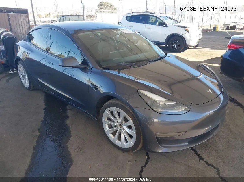 2022 Tesla Model 3 Long Range Dual Motor All-Wheel Drive VIN: 5YJ3E1EBXNF124073 Lot: 40811198