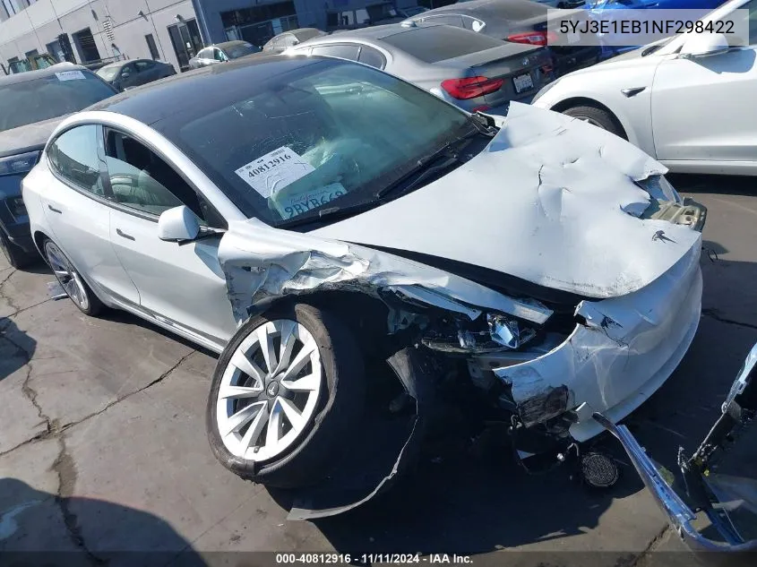 2022 Tesla Model 3 VIN: 5YJ3E1EB1NF298422 Lot: 40812916