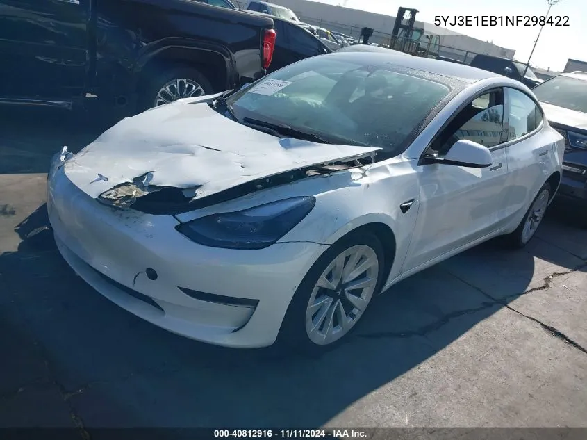 2022 Tesla Model 3 VIN: 5YJ3E1EB1NF298422 Lot: 40812916