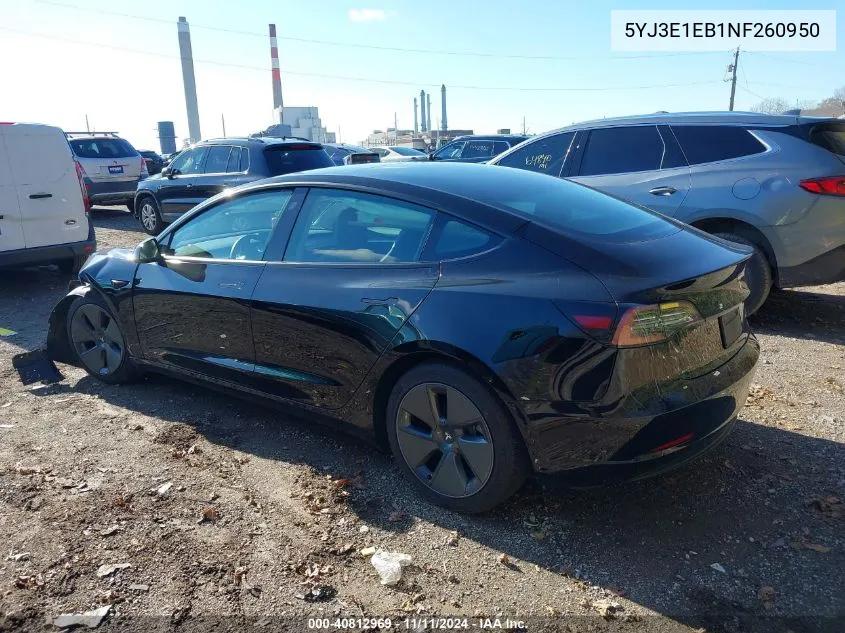 2022 Tesla Model 3 Long Range Dual Motor All-Wheel Drive VIN: 5YJ3E1EB1NF260950 Lot: 40812969