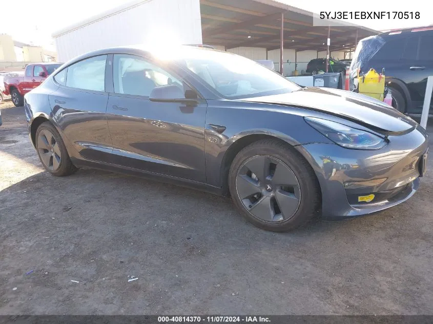 2022 Tesla Model 3 Long Range Dual Motor All-Wheel Drive VIN: 5YJ3E1EBXNF170518 Lot: 40814370