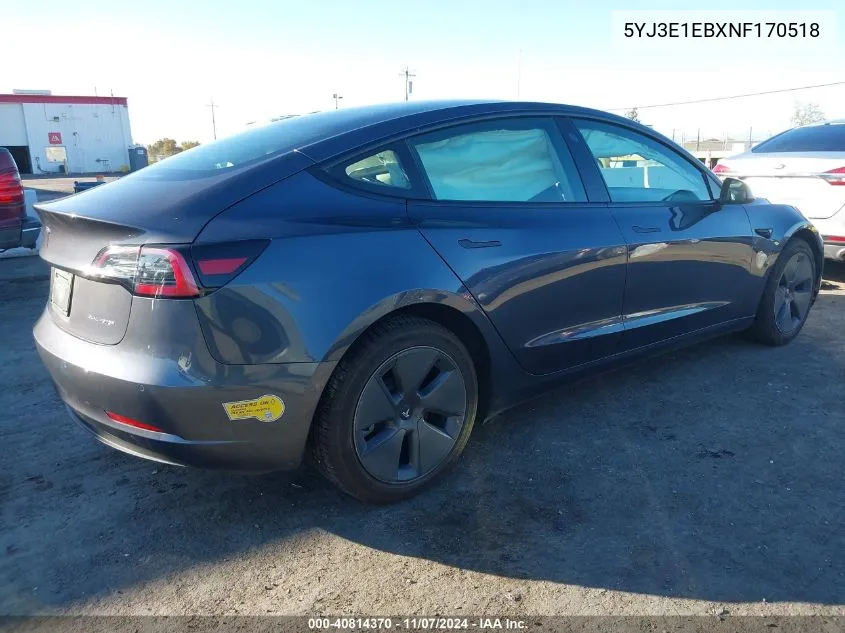 2022 Tesla Model 3 Long Range Dual Motor All-Wheel Drive VIN: 5YJ3E1EBXNF170518 Lot: 40814370