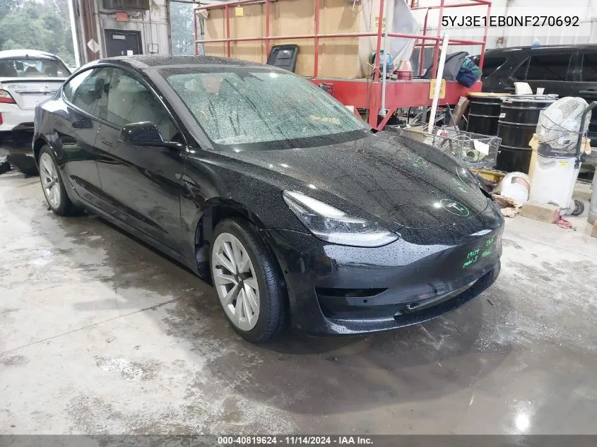 2022 Tesla Model 3 Long Range Dual Motor All-Wheel Drive VIN: 5YJ3E1EB0NF270692 Lot: 40819624