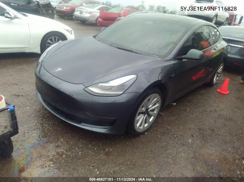 2022 Tesla Model 3 Rear-Wheel Drive VIN: 5YJ3E1EA9NF116828 Lot: 40827181