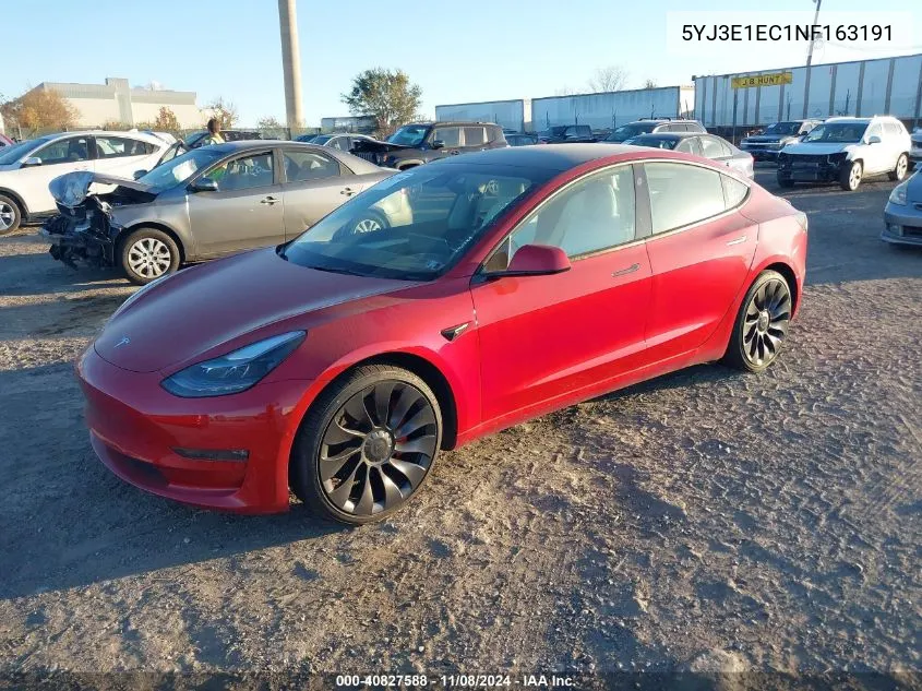 2022 Tesla Model 3 Performance Dual Motor All-Wheel Drive VIN: 5YJ3E1EC1NF163191 Lot: 40827588