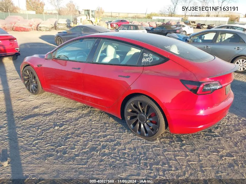 2022 Tesla Model 3 Performance Dual Motor All-Wheel Drive VIN: 5YJ3E1EC1NF163191 Lot: 40827588