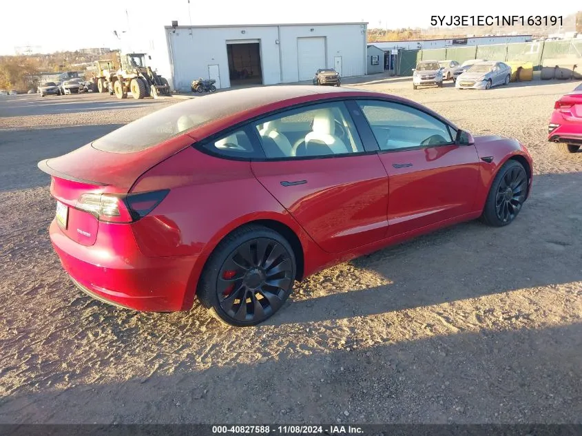 2022 Tesla Model 3 Performance Dual Motor All-Wheel Drive VIN: 5YJ3E1EC1NF163191 Lot: 40827588