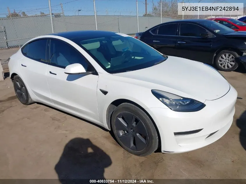 2022 Tesla Model 3 Long Range Dual Motor All-Wheel Drive VIN: 5YJ3E1EB4NF242894 Lot: 40833754