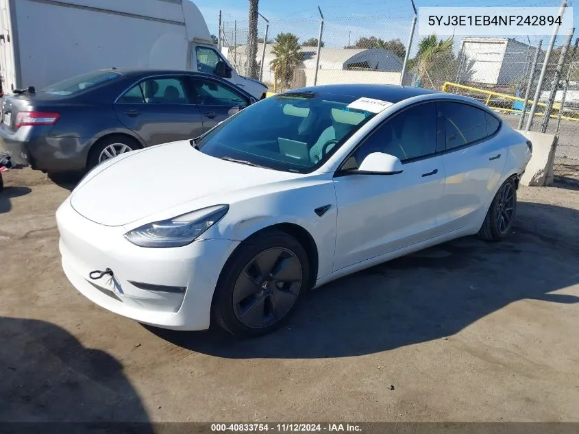 2022 Tesla Model 3 Long Range Dual Motor All-Wheel Drive VIN: 5YJ3E1EB4NF242894 Lot: 40833754