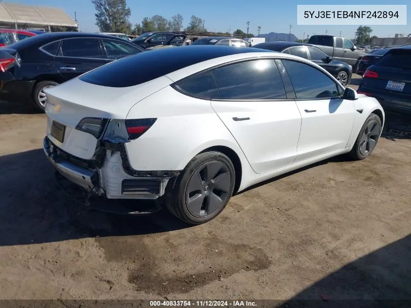 2022 Tesla Model 3 Long Range Dual Motor All-Wheel Drive VIN: 5YJ3E1EB4NF242894 Lot: 40833754