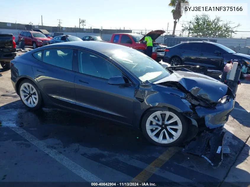 2022 Tesla Model 3 Rear-Wheel Drive VIN: 5YJ3E1EA1NF375166 Lot: 40842904