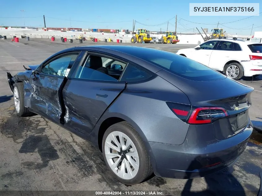 2022 Tesla Model 3 Rear-Wheel Drive VIN: 5YJ3E1EA1NF375166 Lot: 40842904