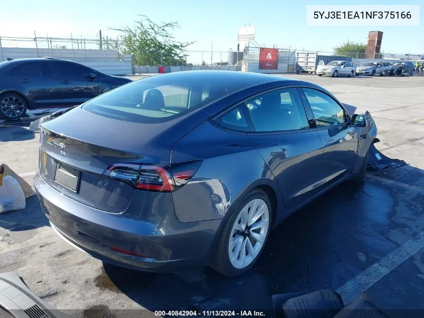 2022 Tesla Model 3 Rear-Wheel Drive VIN: 5YJ3E1EA1NF375166 Lot: 40842904