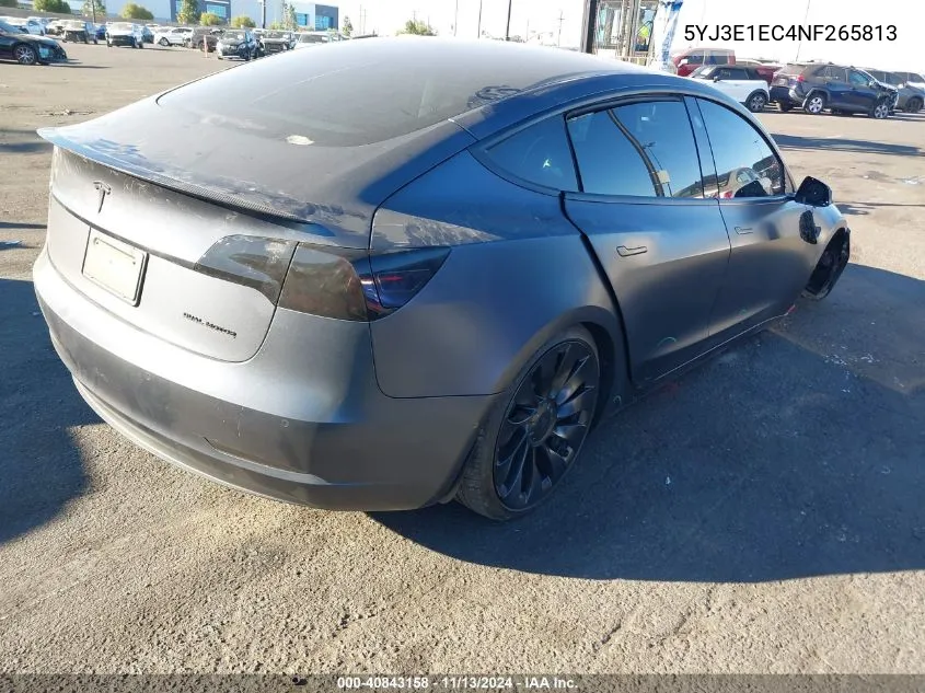 2022 Tesla Model 3 Performance Dual Motor All-Wheel Drive VIN: 5YJ3E1EC4NF265813 Lot: 40843158