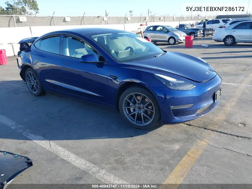 2022 Tesla Model 3 Long Range Dual Motor All-Wheel Drive VIN: 5YJ3E1EBXNF286172 Lot: 40843747