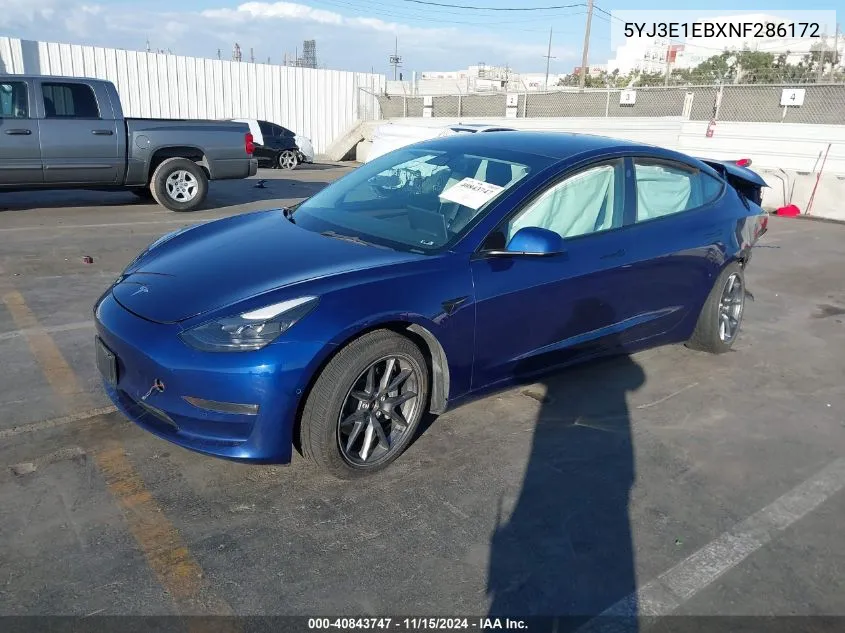 2022 Tesla Model 3 Long Range Dual Motor All-Wheel Drive VIN: 5YJ3E1EBXNF286172 Lot: 40843747