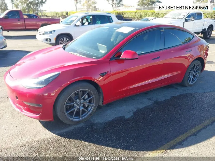 2022 Tesla Model 3 Long Range Dual Motor All-Wheel Drive VIN: 5YJ3E1EB1NF249561 Lot: 40844198