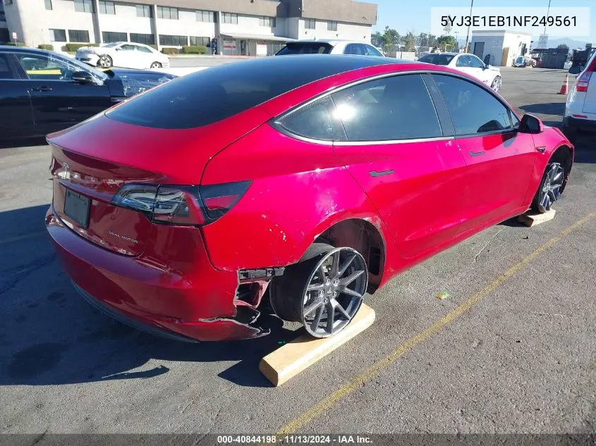 2022 Tesla Model 3 Long Range Dual Motor All-Wheel Drive VIN: 5YJ3E1EB1NF249561 Lot: 40844198