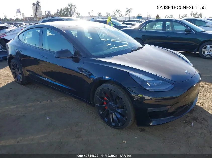 2022 Tesla Model 3 Performance Dual Motor All-Wheel Drive VIN: 5YJ3E1EC5NF261155 Lot: 40844622