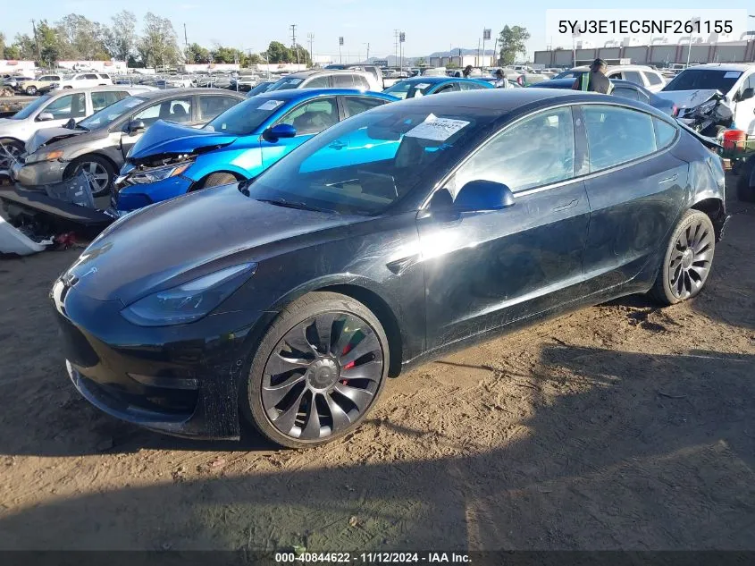 2022 Tesla Model 3 Performance Dual Motor All-Wheel Drive VIN: 5YJ3E1EC5NF261155 Lot: 40844622