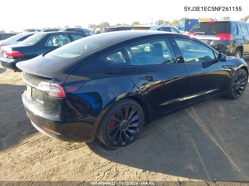 2022 Tesla Model 3 Performance Dual Motor All-Wheel Drive VIN: 5YJ3E1EC5NF261155 Lot: 40844622