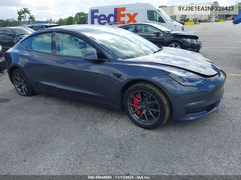 2022 Tesla Model 3 Rear-Wheel Drive VIN: 5YJ3E1EA2NF328423 Lot: 40845693