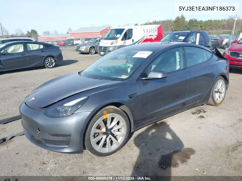 2022 Tesla Model 3 Rear-Wheel Drive VIN: 5YJ3E1EA3NF186373 Lot: 40855379