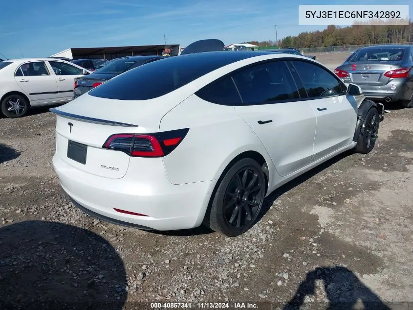 2022 Tesla Model 3 Performance Dual Motor All-Wheel Drive VIN: 5YJ3E1EC6NF342892 Lot: 40857341