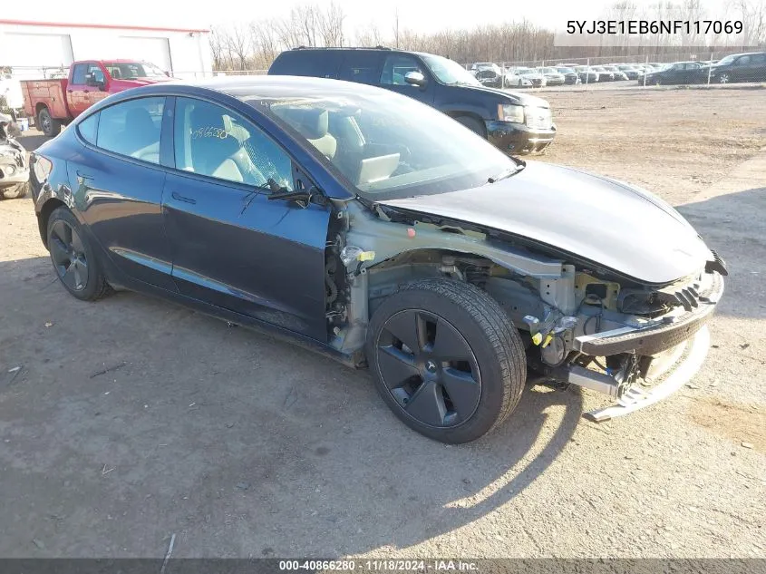 2022 Tesla Model 3 Long Range Dual Motor All-Wheel Drive VIN: 5YJ3E1EB6NF117069 Lot: 40866280