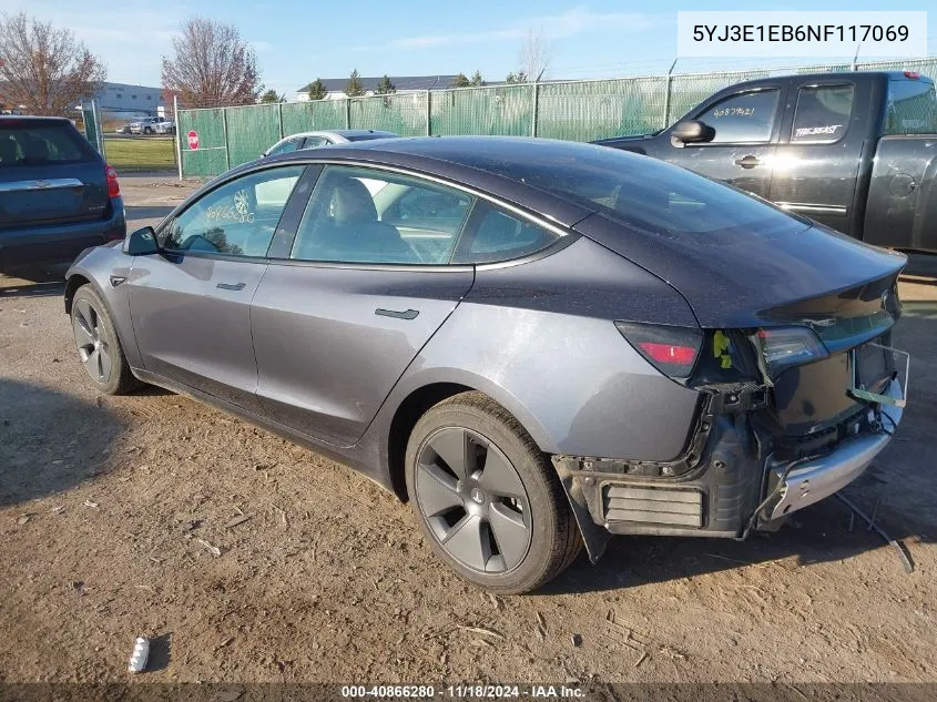 2022 Tesla Model 3 Long Range Dual Motor All-Wheel Drive VIN: 5YJ3E1EB6NF117069 Lot: 40866280