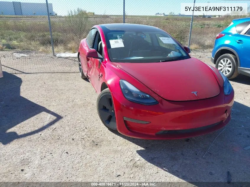 2022 Tesla Model 3 Rear-Wheel Drive VIN: 5YJ3E1EA9NF311179 Lot: 40876671