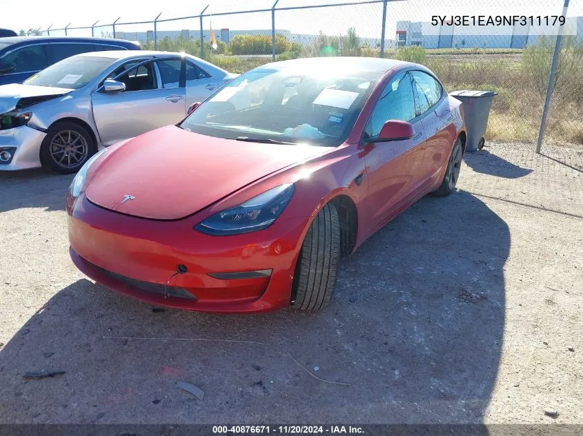 2022 Tesla Model 3 Rear-Wheel Drive VIN: 5YJ3E1EA9NF311179 Lot: 40876671