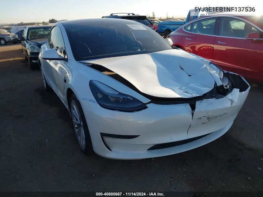 2022 Tesla Model 3 Long Range Dual Motor All-Wheel Drive VIN: 5YJ3E1EB1NF137536 Lot: 40880667