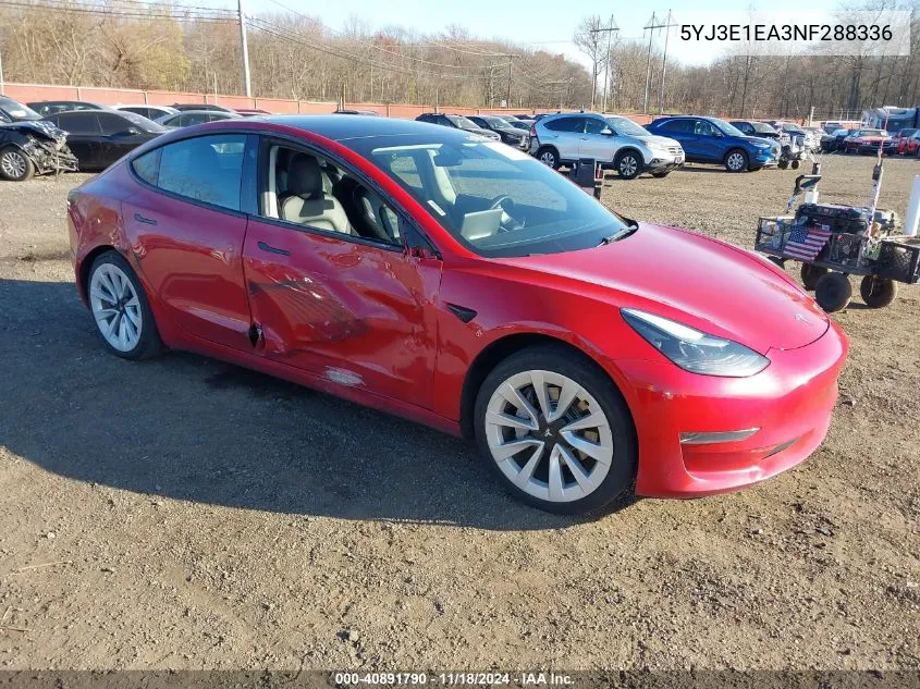 2022 Tesla Model 3 Rear-Wheel Drive VIN: 5YJ3E1EA3NF288336 Lot: 40891790