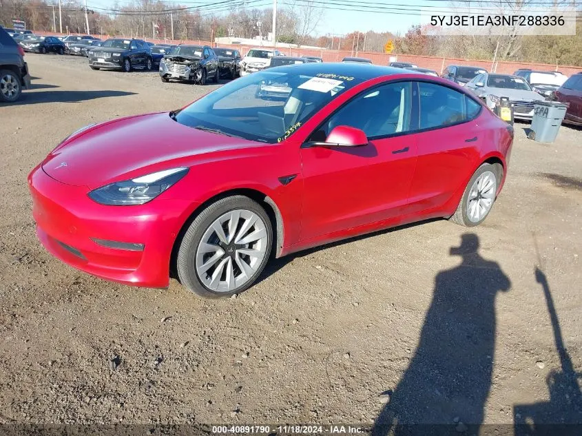 2022 Tesla Model 3 Rear-Wheel Drive VIN: 5YJ3E1EA3NF288336 Lot: 40891790