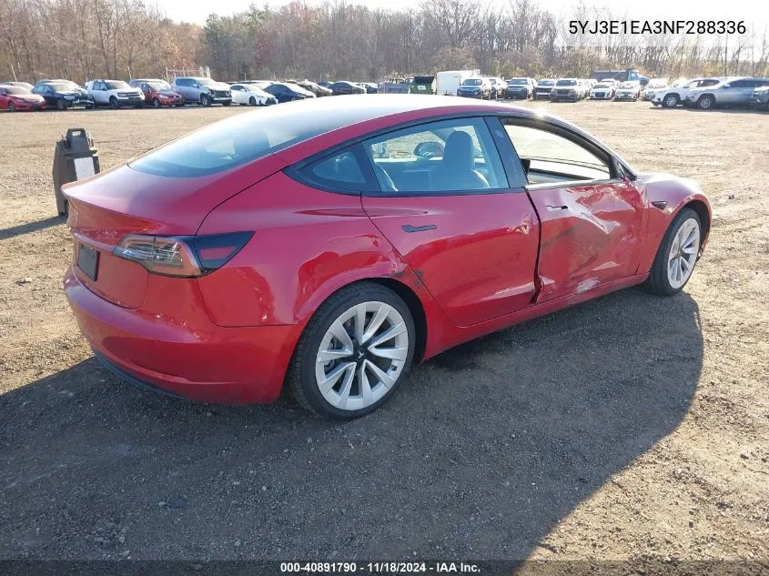 2022 Tesla Model 3 Rear-Wheel Drive VIN: 5YJ3E1EA3NF288336 Lot: 40891790