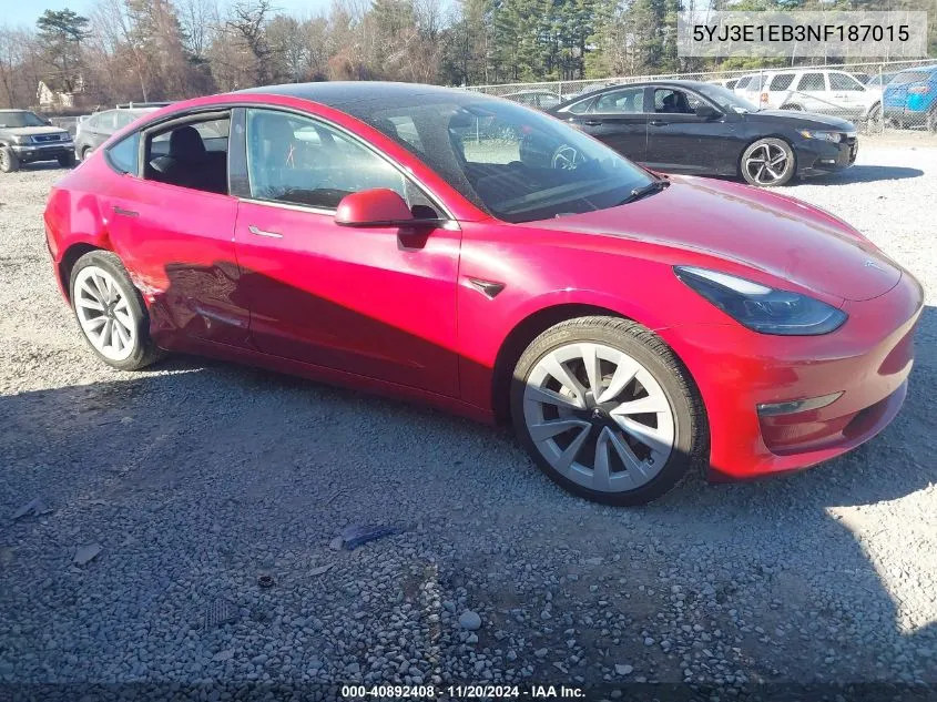 2022 Tesla Model 3 Long Range Dual Motor All-Wheel Drive VIN: 5YJ3E1EB3NF187015 Lot: 40892408