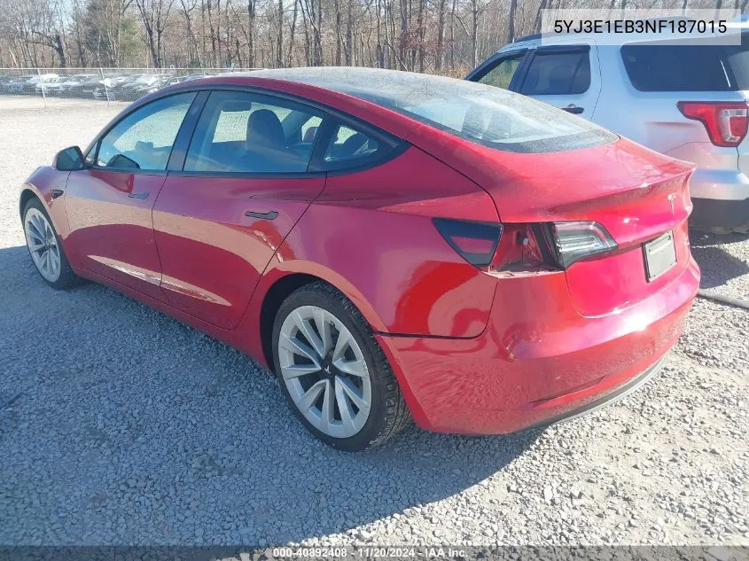 2022 Tesla Model 3 Long Range Dual Motor All-Wheel Drive VIN: 5YJ3E1EB3NF187015 Lot: 40892408