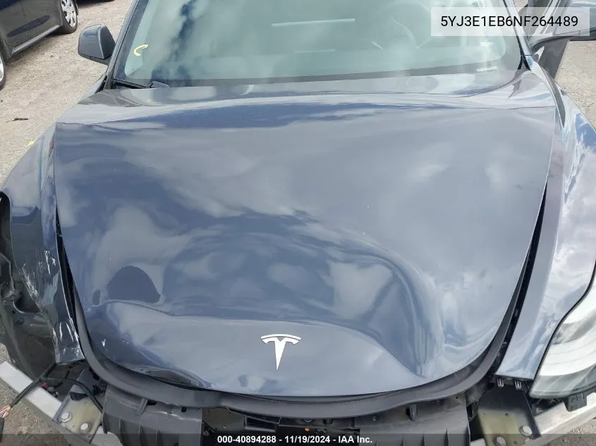 2022 Tesla Model 3 Long Range Dual Motor All-Wheel Drive VIN: 5YJ3E1EB6NF264489 Lot: 40894288