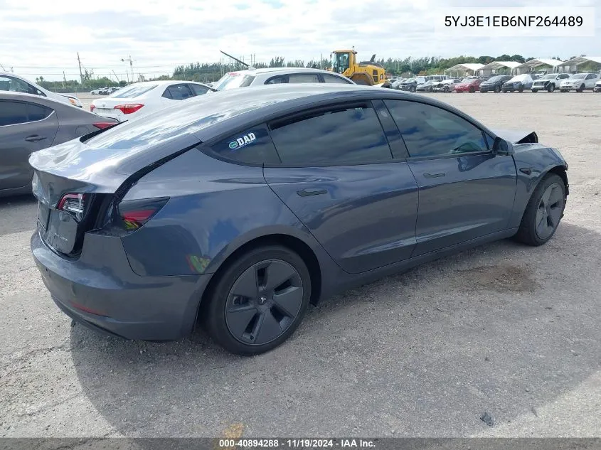 2022 Tesla Model 3 Long Range Dual Motor All-Wheel Drive VIN: 5YJ3E1EB6NF264489 Lot: 40894288